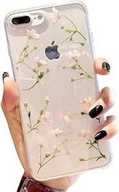 Resim Jacyren Kılıf iPhone 7 ile uyumlu, iPhone 8 ultra ince silikon kılıf şeffaf TPU jel cep telefonu kılıfı, darbeye dayanıklı çizilmez moda kurutulmuş çiçekler Bumper çanta koruyucu kılıf iPhone SE 2020 için 