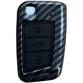 Resim Autohan Keys Lüks Karbon Anahtar Koruma Kılıfı Volkswagen Golf 7, Golf 7.5, Tiguan, Polo, T-roc, T-cross İçin, Karbon 