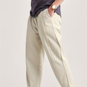 Resim Erkek Casual Elastik Bel Çekme Pantolon - Bej Düz Renk, Normal Fit, Tüm Mevsim Konforu, Esnek Olmayan Kumaş, Casual Kıyafet İçin Mükemmel, Rahat Giyim | Elastik Bel Pantolon | Dokuma Kumaş Pantolon 