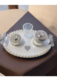 Resim Luna İncili Gümüş Damat Kahve Tepsisi Gümüş 