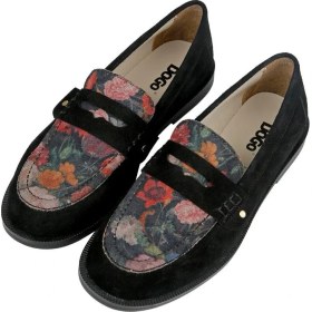 Resim Dogo Kadın Vegan Deri Siyah Loafer - Black Floral Tasarım 