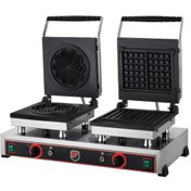 Resim Çiftli Çiçek+kare Waffle Makinası Silver Profesyonel Işıkgaz