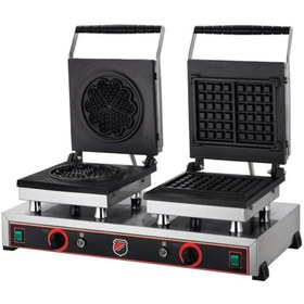 Resim Çiftli Çiçek+kare Waffle Makinası Silver Profesyonel 