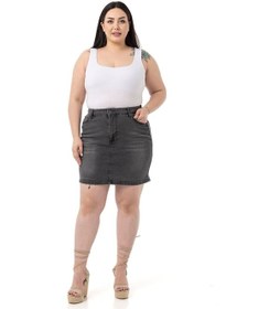 Resim Disentis Büyük Beden Taşlama Detaylı Beş Cepli Antrasit Mini Denim Etek-antrasit Antrasit 