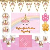 Resim Unicorn Çiçekli Tema 16 Kişilik 70X100 Cm Afişli Parti Seti N11.17372 