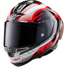 Resim Alpinestars Supertech R10 Carbon Team Spor Motosiklet Kaskı Siyah Kırmızı Beyaz 