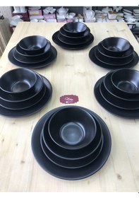 Resim Keramika Mat Siyah 24 Parça 6 Kişilik Yemek Takımı 