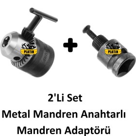 Resim Platin Hırdavat Metal Mandren Anahtarlı 1,5mm - 13MM + Adaptör 1/2 Çevirici 
