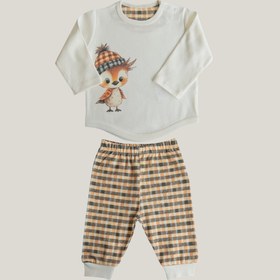 Resim Organik Pamuk GOTS Sertifikalı Baskılı Kahverengi Bebek Pijama Takımı | 1-18 Ay - 1-3 Ay 