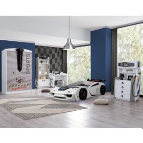 Resim Setaymobilya Sports Çocuk Odası, Vento Arabalı Yataklı Full Takım - Beyaz 