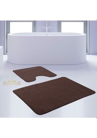 Resim Bonny Home Unicolor Düz Kahve 2li Banyo Paspası Halısı Seti Kaymaz Kahverengi 