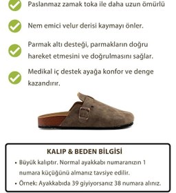 Resim Kadın Ortopedik Yumuşak Tabanlı Terlik Önü Kapalı Paslanmaz Tokalı Kaymaz Sabo Ev Dışarı Terliği Vizon 