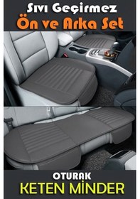 Resim Su Geçirmez Ön Arka Araba Koltuk Minder Keten Oto Koltuk Minderi 3'lü Oturak Örtüsü Füme 