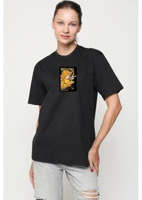 Resim Zenitsu Agatsuma Anime Siyah Oversize Unisex Ön Orta Minimal Baskılı Tişört Siyah 
