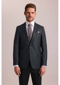 Resim Ysf Erkek Haki Yeşil Regular Fit Yünlü Ekose Desenli Tek Ceket 001 