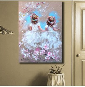 Resim Beyaz Elbiseli Kız Çocukları Kanvas Tablo 