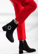 Resim SOFT FASHION Kadın Siyah Süet Kışlık Günlük Şık Tokalı Yeni Rahat Tabanlı Bağcıklı Bot Ayakkabı - Topuk 6 Cm 