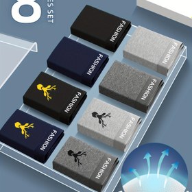 Resim 8 Parça Erkek Moda Külot - Yumuşak, Esnek Polyester ve Spandeks Karışımı, Nefes Alabilen İç Tabaka, Şık Baskı Desenler (Siyah, Gri, Lacivert), Rahat Günlük Giysi İç Çamaşırı, Hediye için İdeal, Ramazan Hediyesi 