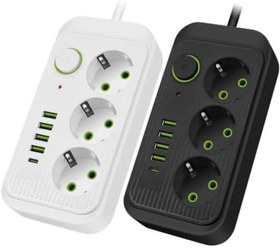 Resim Jouis Akım Korumalı Priz Çoklayıcı - 2500W Grup Priz Uzatma Kablosu, 3 EU Priz Girişi, 4 USB ve 1 Type-C Portlu, 2M Kablo, Isıya Dayanıklı Akıllı Şarj İstasyonu 