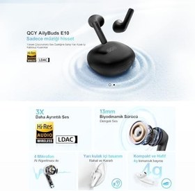 Resim QCY AilyBuds E10 Bluetooth Kulaklık - HiRes - LDAC - Çift Cihaz - Oyun Modu 4 Mics ENC Kulakiçi Kulaklık Siyah 