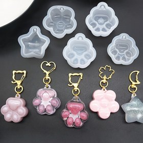 Resim 4 adet Kristal Parlak Kedi Pençesi Akıcı Reçine Sallayıcı Kolye Yapımı Silikon Kalıp Seti - Güzel DIY Takılar için Ayna Parlak Silikon Kalıp 