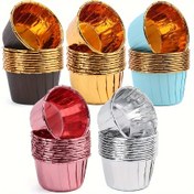 Resim 50 Paket Yuvarlak Küpe ve Muffin Pişirme Kalıpları, 9 Renk, Isıya Dayanıklı Tek Kullanımlık Alüminyum Folyo Pişirme Kupaları, Düğünler ve Sevgililer Günü, Noel, Cadılar Bayramı, Paskalya, Hanukkah, Şükran Günü için Uygun 
