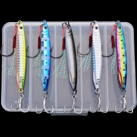 Resim 5 Adet Metal Jig Balıkçılık Yem Seti - Muskellunge, Kedi Balığı, Alabalık, Mezgit, Kefal, Snapper, Redfin İçin Kurşun Kalem Yem Seti - Yavaş Batış Simülasyon Balık Jigleri Takım Kutusu ile 