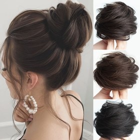 Resim Sentetik Dağınık Topuz Saç Uzantıları, Dalgalı Kıvırcık Chignon Postiş, Kadınlar için Kabarık Saç Topuzu, Tousled Elastik Bantlı Saç Topuzları, Günlük Yaşam için Kolay Giyilebilen Saç Modeli Aksesuarları, Tatil Stili 