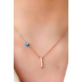 Resim Ose Shop Nazar Boncuklu ve Zirkon Taş Detaylı Gümüş Rose I Harfi Kolye 