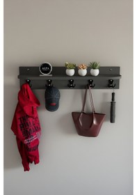 Resim Alpa Ev Mobilya 5 Askılı Raflı Portmanto, Elbise Askılığı, Modern Duvar Organizer Askılık Antrasit 