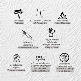 Resim 3D Duvar Paneli Boyanabilir Dekota 60X120 cm / Dalga Desenli 7'li Paket-5 M² 