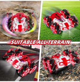 Resim Buhar Atan Şarjlı Uzaktan Kumandalı Akrobat Araba Duman Atar Stunt Drift 4x4 Oyuncak Araba Kırmızı 