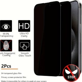 Resim 2 Adet 9H Temperli Cam Gizlilik Ekran Koruyucu for iphone SE2/7/8/11/12/13/14/15/16 ve Pro Max Modelleri İçin - Ultra HD, Parmak İzi Önleyici, Pürüzsüz Dokunuş, Parlak Yüzey Ekran Koruyucu Film Gelişmiş Gizlilik Açısı ile 