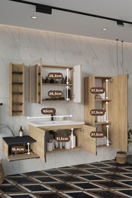 Resim BALNEOM Zakkum 100 Cm %100 Mdf Lavabolu Banyo Dolabı Dolaplı Aynalı Üst Dolap Boy Dolabı Havluluk 