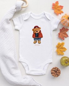 Resim TUĞBABABY Özel Tasarım Lisanslı Sevimli Ayı Hello Winter Bebek Body Beyaz Bebek Badi Zıbın 