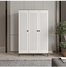 Resim Kare 3 Kapaklı Gardrop Tamamı Mdf Atlas Çam Beyaz 