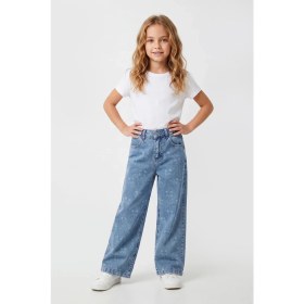 Resim Joy Kids Kız Çocuk %100 Pamuk Lazerli Kedi Baskılı Kot Pantolon (9-11YAŞ) 