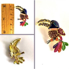 Resim Omeniv Vintage Stil Tropicana Tukan Kuş Broş İğne Kristal Mine 