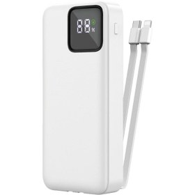 Resim Wiwu JC-22 Dijital LED Ekran Şarj Göstergeli Type-C ve Lightning Kablolu Powerbank 22.5W 20000mAh - Beyaz 