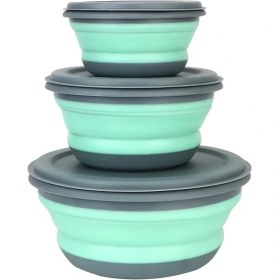 Resim Gateesat Yeşil 3 Adet Silikon Katlanır Kase Seti - Sızdırmaz Ve Dayanıklı, Kamp İçin Yeşil 