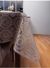 Resim Valerium Elyaflı Pvc Muşamba Desenli Silinebilir Sıvı Geçirmez Masa Örtüsü Bej 