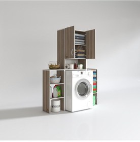 Resim Kenzlife Çamaşır Makinesi Dolabı Sinemmaks Crd 180 096 30 Banyo Kapaklı Arkalıklı Raflı Çok Renkli 