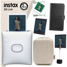 Resim Fujifilm Instax Sq Link Yazıcı + 10'lu Square Film + Kılıf + Albüm + Pleksi Çerçeve + Kıskaçlı Stand Beyaz 
