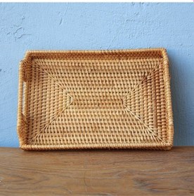 Resim Maria 37,5x28x8 Cm. Rattan Dekoratif Tepsi Bej 