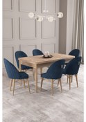 Resim Calvin Atlantik 80x132 Mdf Açılabilir Mutfak Masası Takımı 6 Adet Sandalye Lacivert 