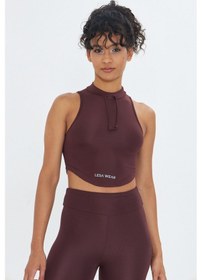 Resim Lesa Wear Soft Touch Bedene Oturan İp Detaylı Sporcu Crop Sütyeni Kahverengi 