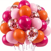 Resim 45 Adet Pembe ve Turuncu Canlı Lateks Balon Seti, Konfeti Dahil - Cinsiyet Açılışları, Doğum Günleri, Düğünler ve Tropikal Parti Balon Süsleme Setleri için Mükemmel, Doğum Günü Partisi Balonları 