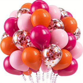 Resim 45 Adet Pembe ve Turuncu Canlı Lateks Balon Seti, Konfeti Dahil - Cinsiyet Açılışları, Doğum Günleri, Düğünler ve Tropikal Parti Balon Süsleme Setleri için Mükemmel, Doğum Günü Partisi Balonları 