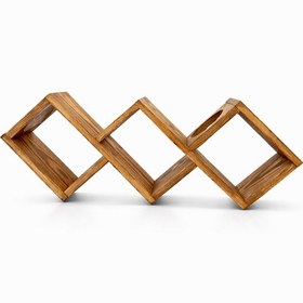 Resim Doğal Ahşap Dokaratif Masa Üstü Moderen Üçlü Şaraplık Standı, Koyu Meşe 