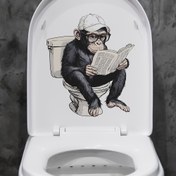 Resim 1 adet Maymun Okuyan Kitap Tuvalet Kapağı Çıkartması, Çıkarılabilir Su Geçirmez PVC Sticker, Hayvan Baskılı Kendinden Yapışkanlı Duvar, Dolap, Banyo Dekoru, Yeniden Kullanılabilir, Düzensiz Şekil, Plastik, Cam, Metal, Seramik Yüzeylere Uyar - 24.89cm*28.96cm 